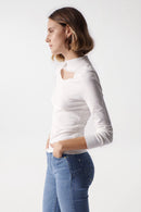 Eyelet High Neck Jumper - White