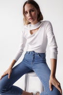Eyelet High Neck Jumper - White
