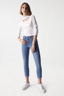 Eyelet High Neck Jumper - White
