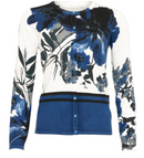 Floral Print Cardigan - White/blue