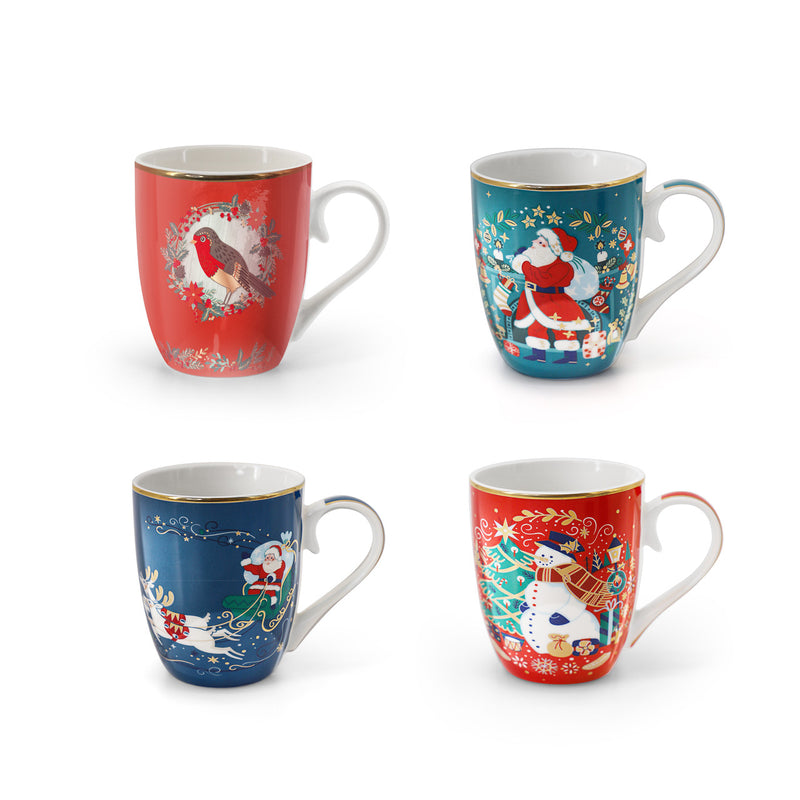 Set Of 4 Christmas Mugs