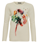 Floral Motive Round Neck Jumper - Off White
