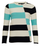 Stripe Round Neck Jumper - Off White/turquoise