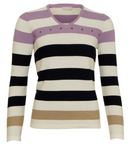 Stripe V-Neck Jumper - Lilac/navy