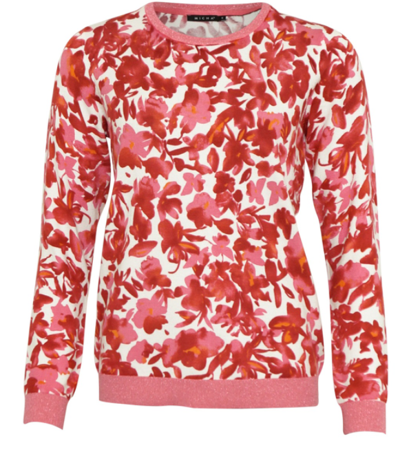 Peony Print Round Neck Jumper - Pink Print