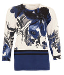 Big Print Round Neck Jumper - White/blue
