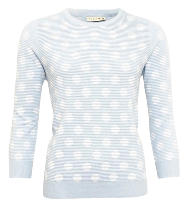 Dot Design Round Neck Jumper - Blue/white