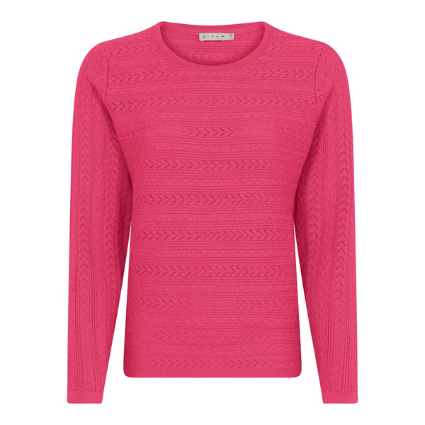 Patterned Round Neck Jumper - Magenta Pink