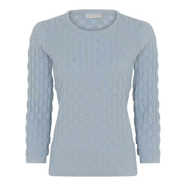 Patterned Round Neck Jumper - Silver Blue