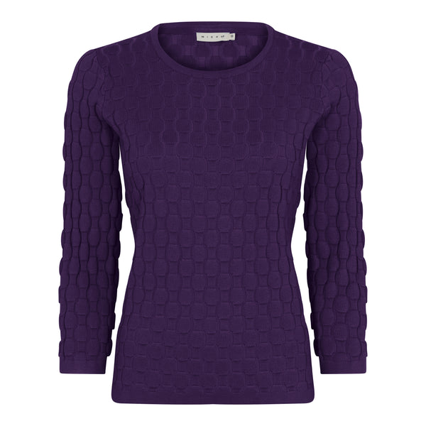 Patterned Round Neck Jumper - Purple