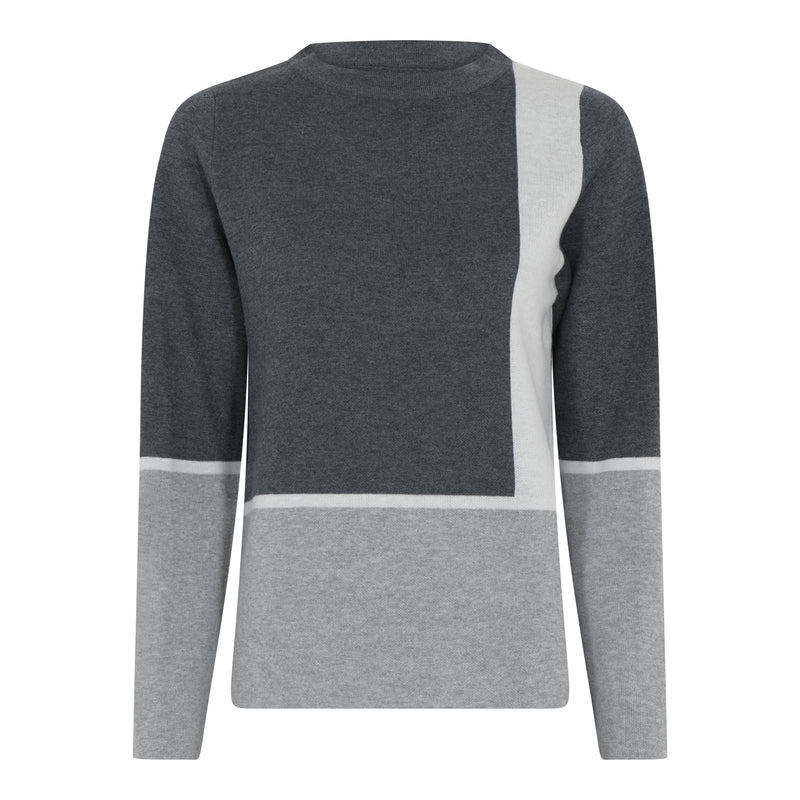 Color Block Round Neck Jumper - Charcoal/offwhite