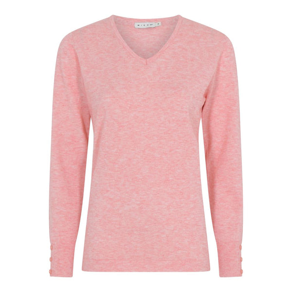 Soft Plain V Neck Jumper - Coral Melange