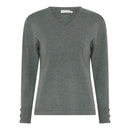 Soft Plain V Neck Jumper - Green Melange
