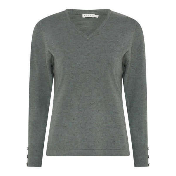 Soft Plain V Neck Jumper - Green Melange