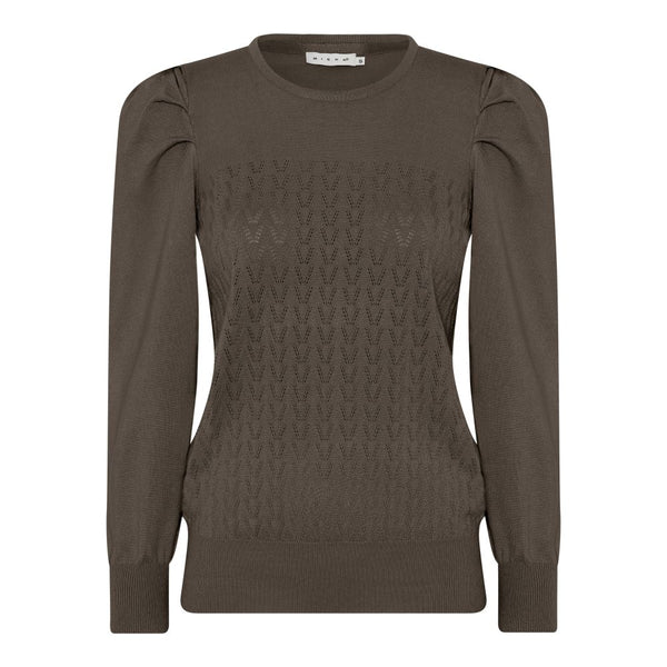 Pattern Front Round Neck Jumper - Olive Green