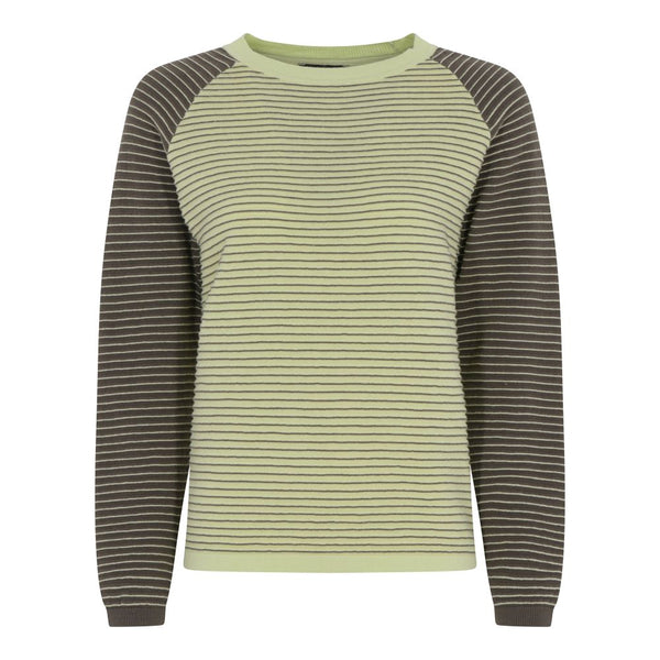 Stripe Round Neck Jumper - Khaki/green