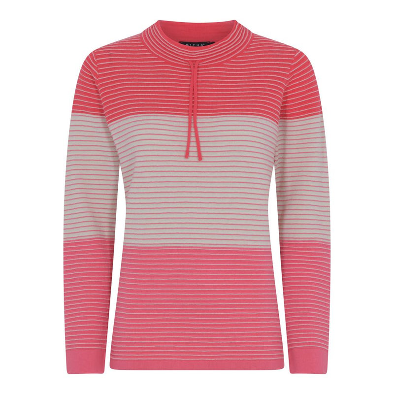 Stripe Drawstring Round Neck Jumper - Red/sand