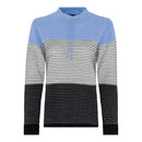 Stripe Drawstring Round Neck Jumper - Blue/offwhite