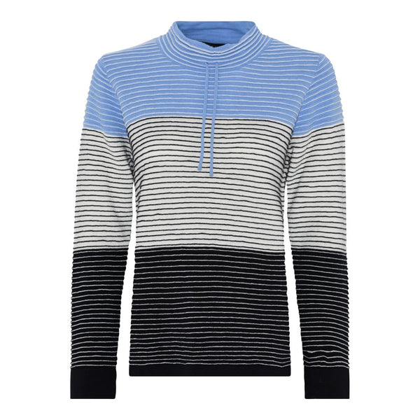 Stripe Drawstring Round Neck Jumper - Blue/offwhite