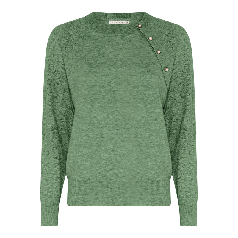 Melange Button Shoulder Jumper - Green Melange