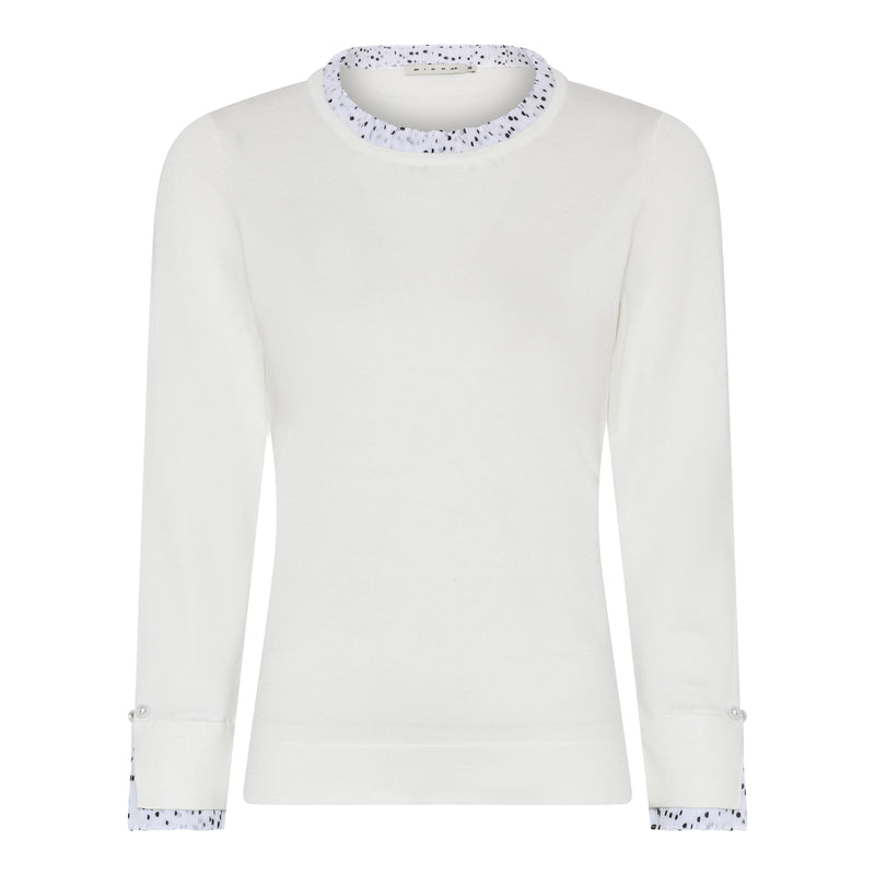 Contrast Collar Round Neck Jumper - Off White