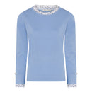 Contrast Collar Round Neck Jumper - Dream Blue