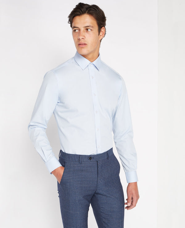Mans Seville Plain Shirt+ - Light Blue Grey
