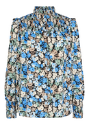 High Neck Floral Blouse - Bright Blue