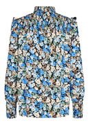 High Neck Floral Blouse - Bright Blue