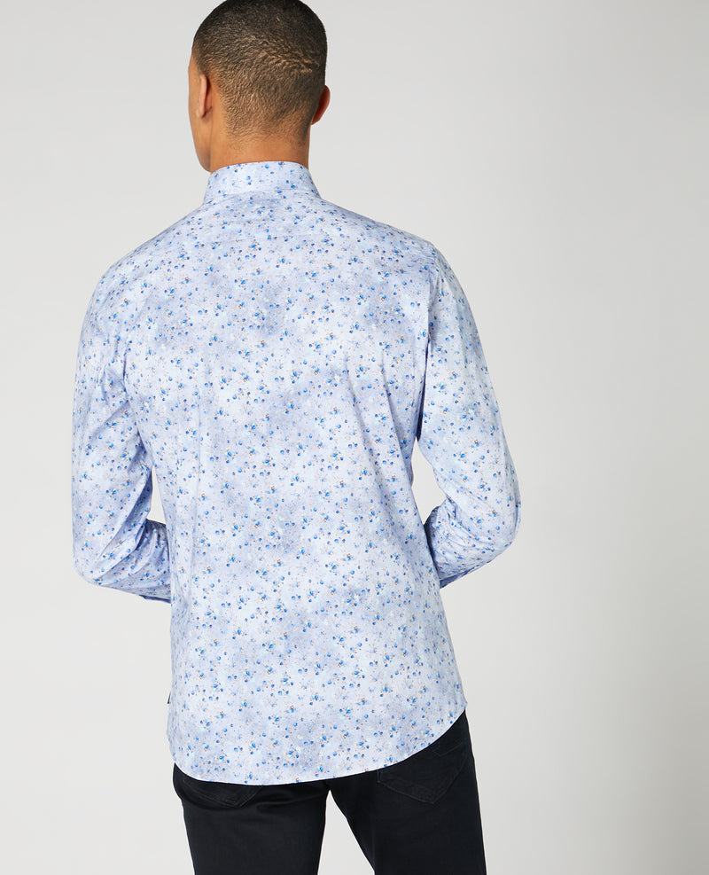 Tapered Print Shirt - Sky Blue