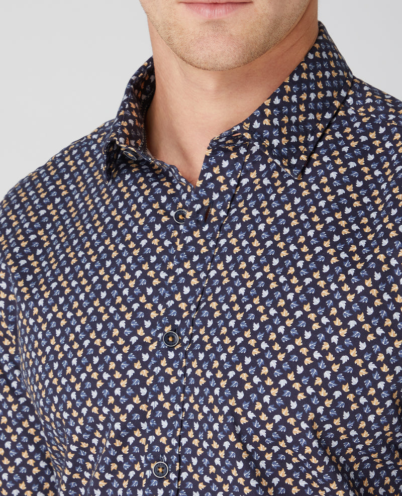 Seville Long Sleeve Tapered Shirt - Navy1