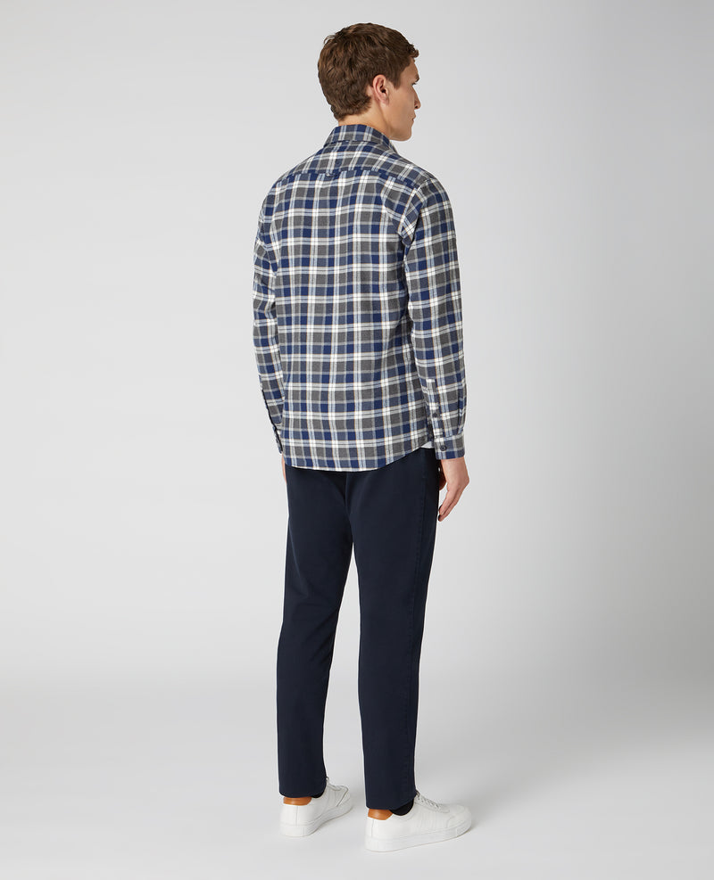 Seville Check Long Sleeve Tapered Shirt - Slate Blue