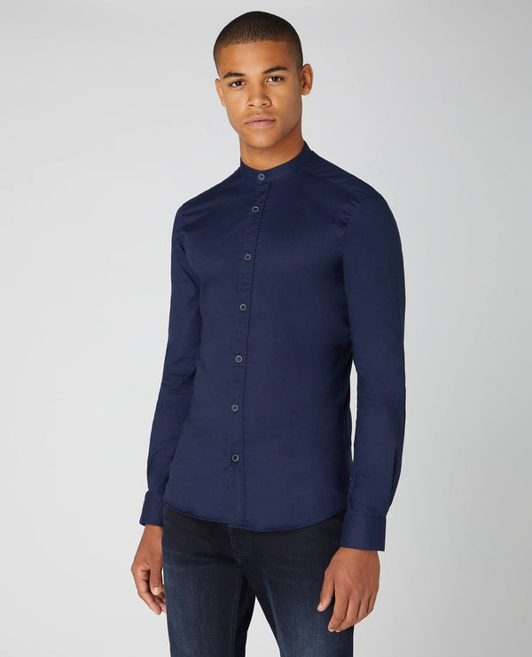 Grandfather Long Sleeve Casual Shirt - Navy1