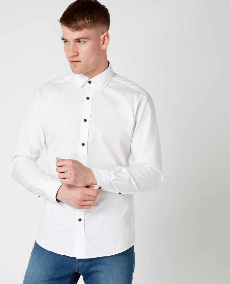 Tapered Cotton L/s Shirt - White