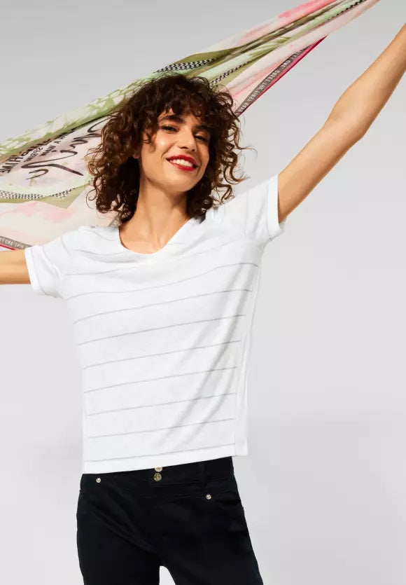 Shirt With Shiny Stripes - White