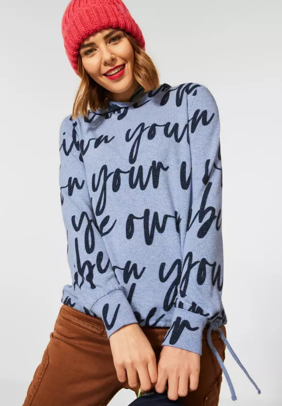 Cosy Wording Hoodie - Shiny Blue Melange