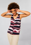 Printed Top With Button Panel - Dark Vintage Blue