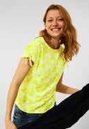 Flowers On Burnout Stripe Shirt - Lemon Yellow