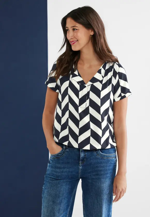 Print Shirt Blouse - Deep Blue