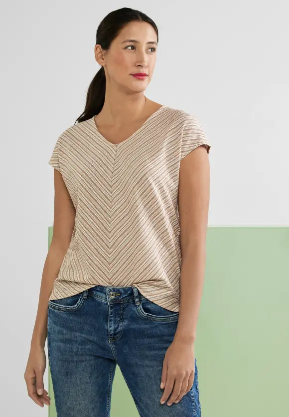 Stripe V Neck Shirt - Light Smooth Sand