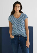Stripe V Neck Shirt - Deep Blue