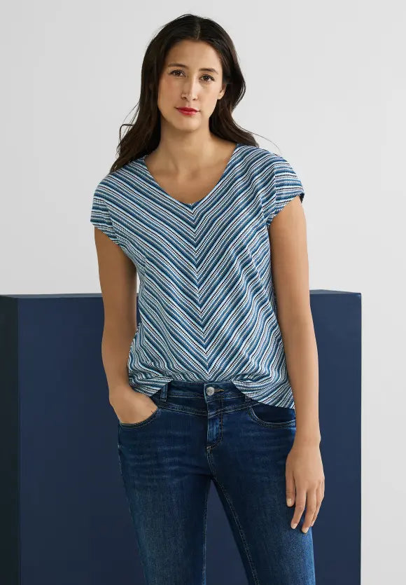 Stripe V Neck Shirt - Deep Blue