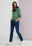 Printed Slitneck Blouse - Deep Blue
