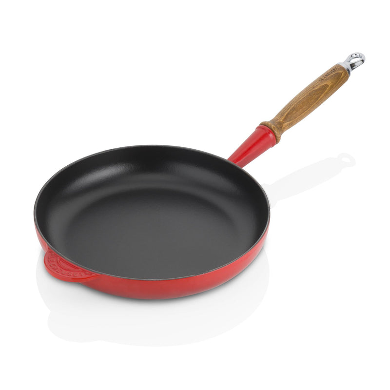26cm Cast Iron Frying Pan With Wooden Handle - Cerise