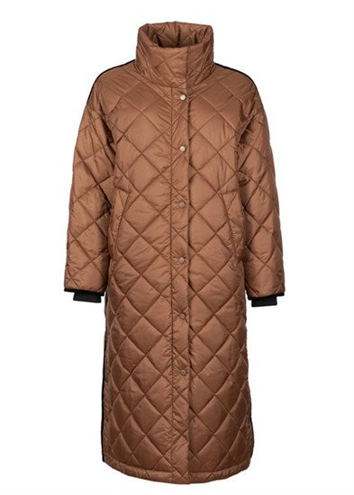 Long Quilted Coat - Almond Brown