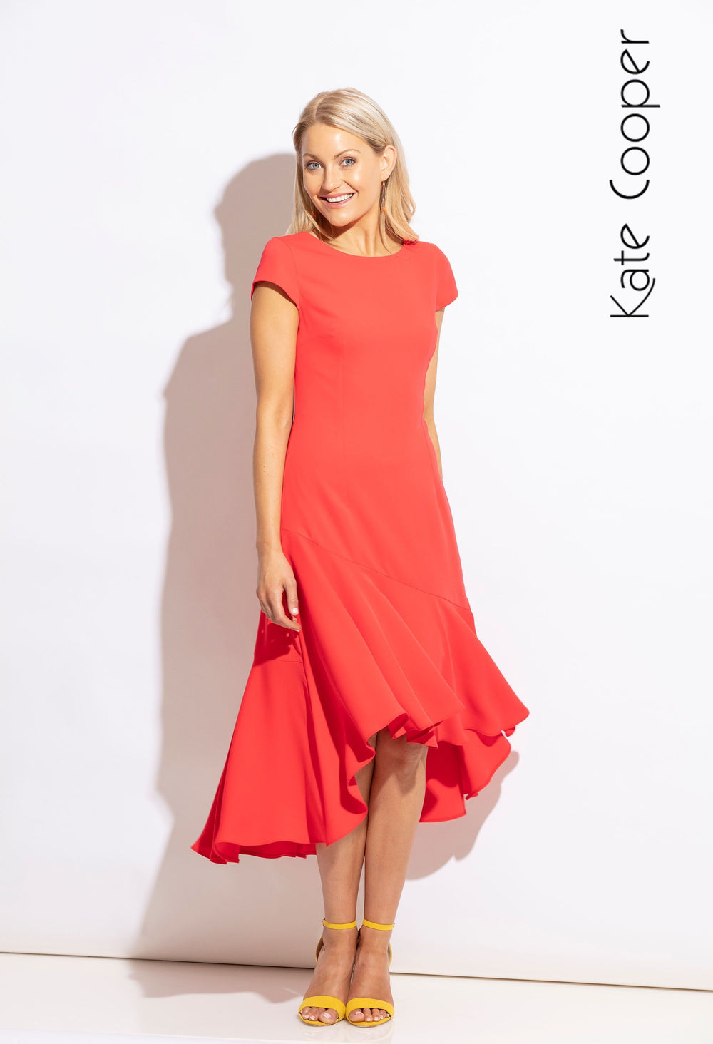 kate cooper red dress Kate Cooper KCS26159 Dress with box pleated frill effect sleeve Poppy Red  (42)