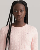 Stretch Cable Round Neck Jumper - Light Pink Melange