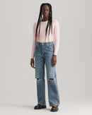 Stretch Cable Round Neck Jumper - Light Pink Melange