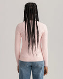 Stretch Cable Round Neck Jumper - Light Pink Melange