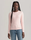 Stretch Cable Round Neck Jumper - Light Pink Melange